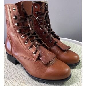 Ariat Woman's Vtg. Lace Roper Brown Leather Riding Cowgirl Cowboy Boots Sz.6 NWT